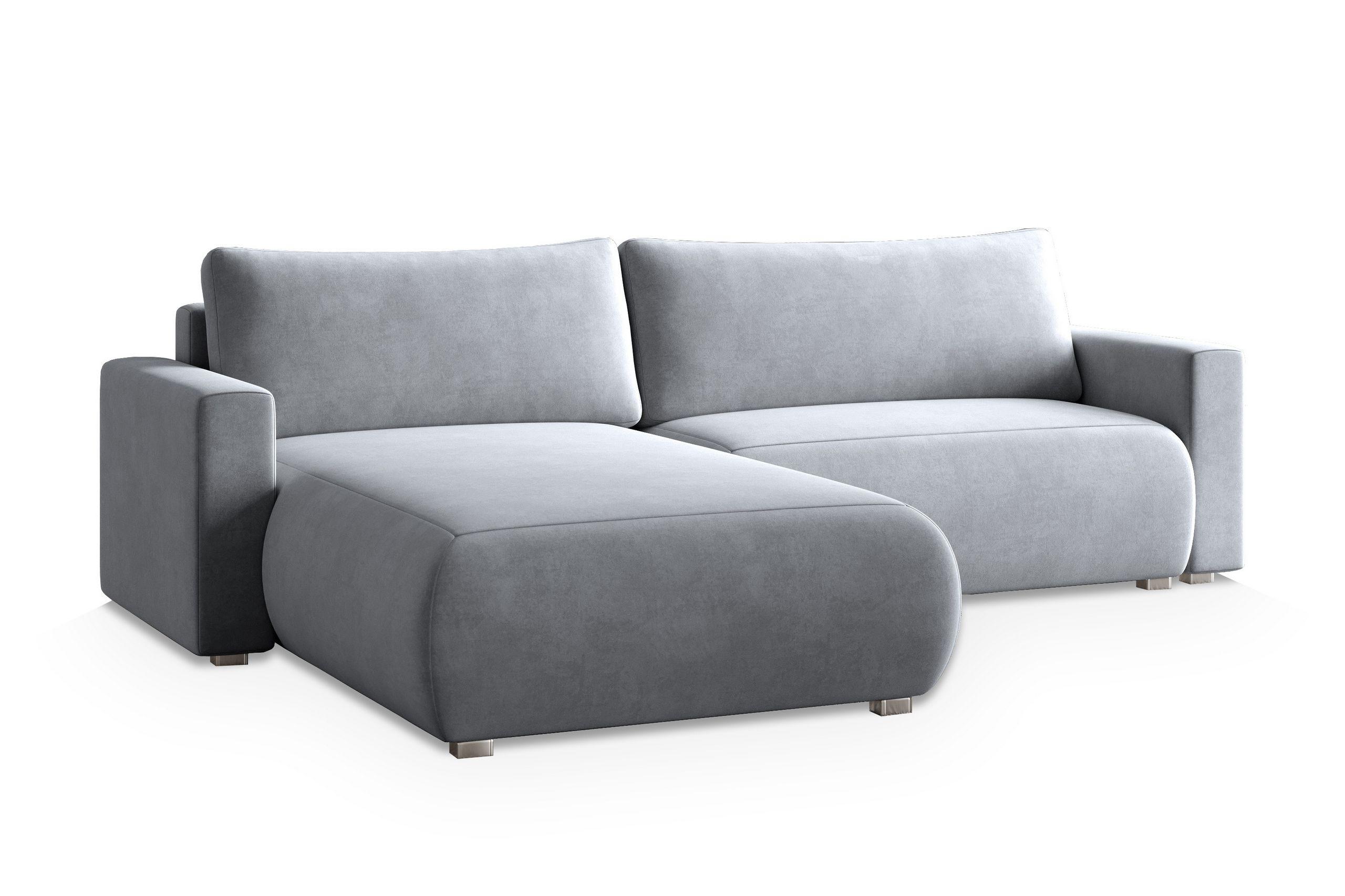ECKSOFA TURIN M Hellgrau Velours-Stoff mit Schlaffunktion - Hellgrau/Grau, Holz/Kunststoff (265/183cm) - MASSENO