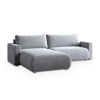 ECKSOFA TURIN M Hellgrau Velours-Stoff mit Schlaffunktion - Hellgrau/Grau, Holz/Kunststoff (265/183cm) - MASSENO