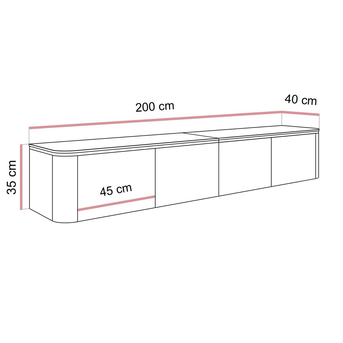 TV-RACK AVELINE 200 cm hängend mit LED-Beleuchtung - Kaschmir, Holzwerkstoff (200/35/40cm) - Lookway