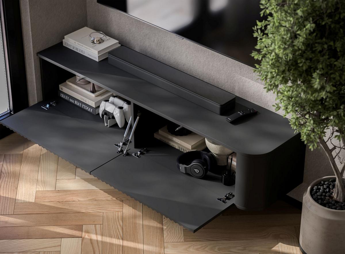 TV-LOWBOARD Aurora Schwarz matt 140 cm - Schwarz, Holzwerkstoff (140/30/35cm) - Meble Lindner