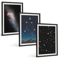 BILDER SET 3er Set - 40x60 cm Schwarzer Rahmen - Weltraum, Galaxie, Waage, Himmel - Schwarz, Kunststoff (40/60cm) - TULUP
