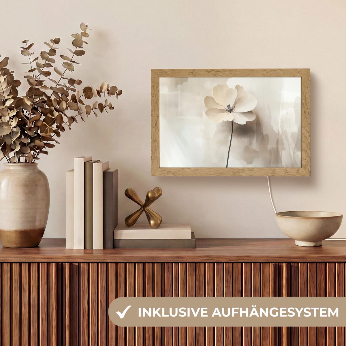 TISCHLEUCHTE Blume - Beige - Farbe - Schatten 30x20 cm - Alteiche, Holzwerkstoff (8/30/20cm) - OnlyWow