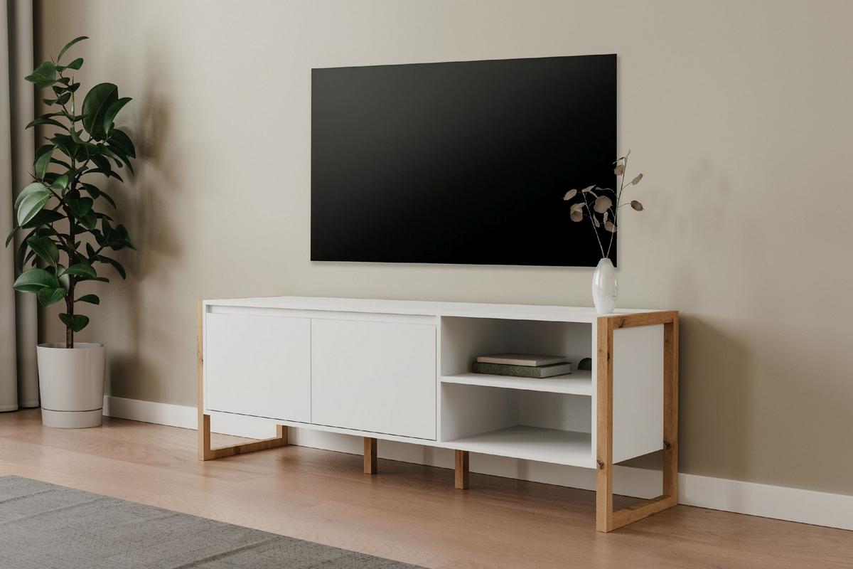 TV-RACK Denver 54 weiß / Dekor Artisan Oak 55/160/40 cm - Weiß, Holzwerkstoff (160/55/40cm) - Calicosy