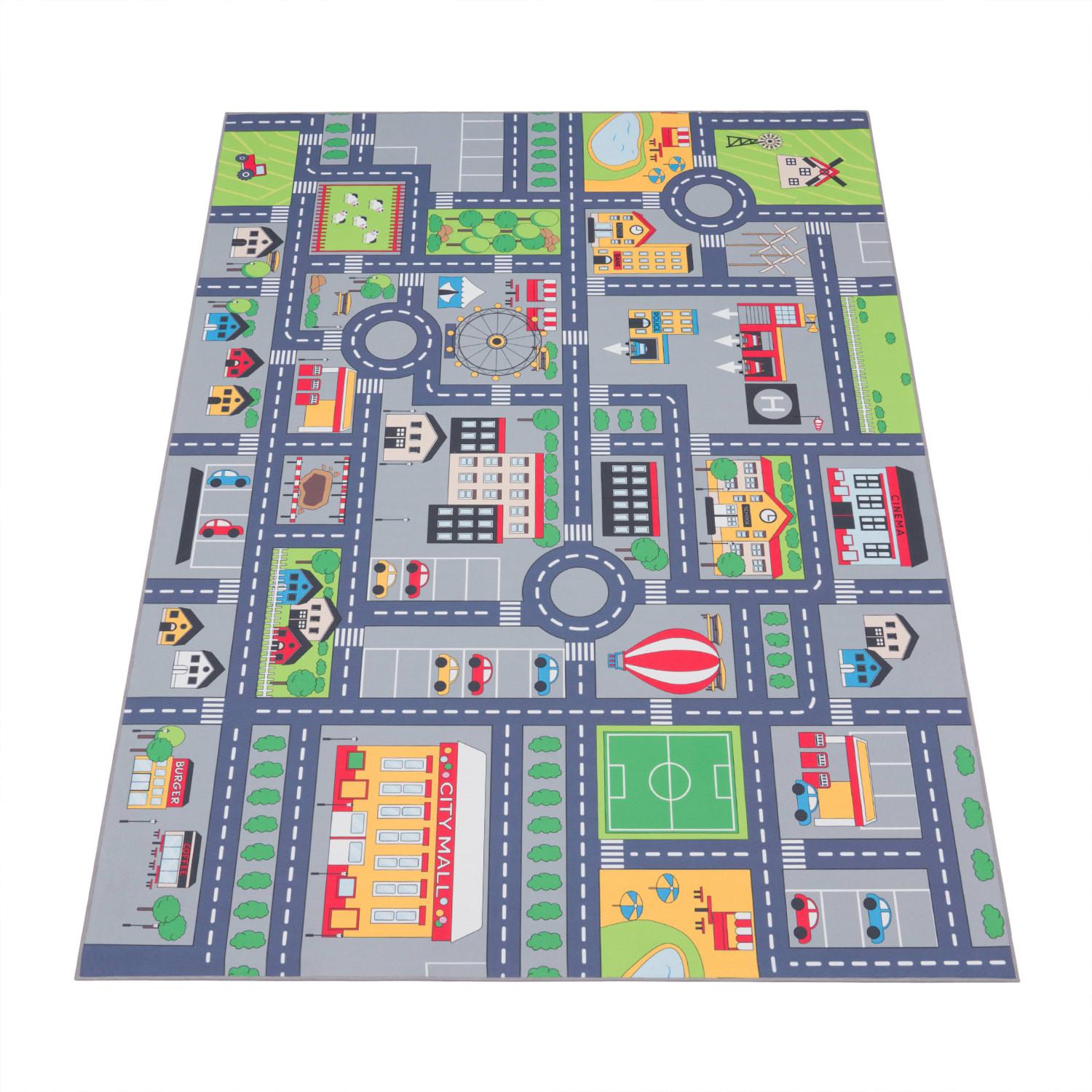 KINDERTEPPICH Waschbar, mit Dorf‑ und Bauernhofplan‑Muster, Grau, 80 x 150 cm - Grau, Textil (80/150cm) - KADIMA DESIGN