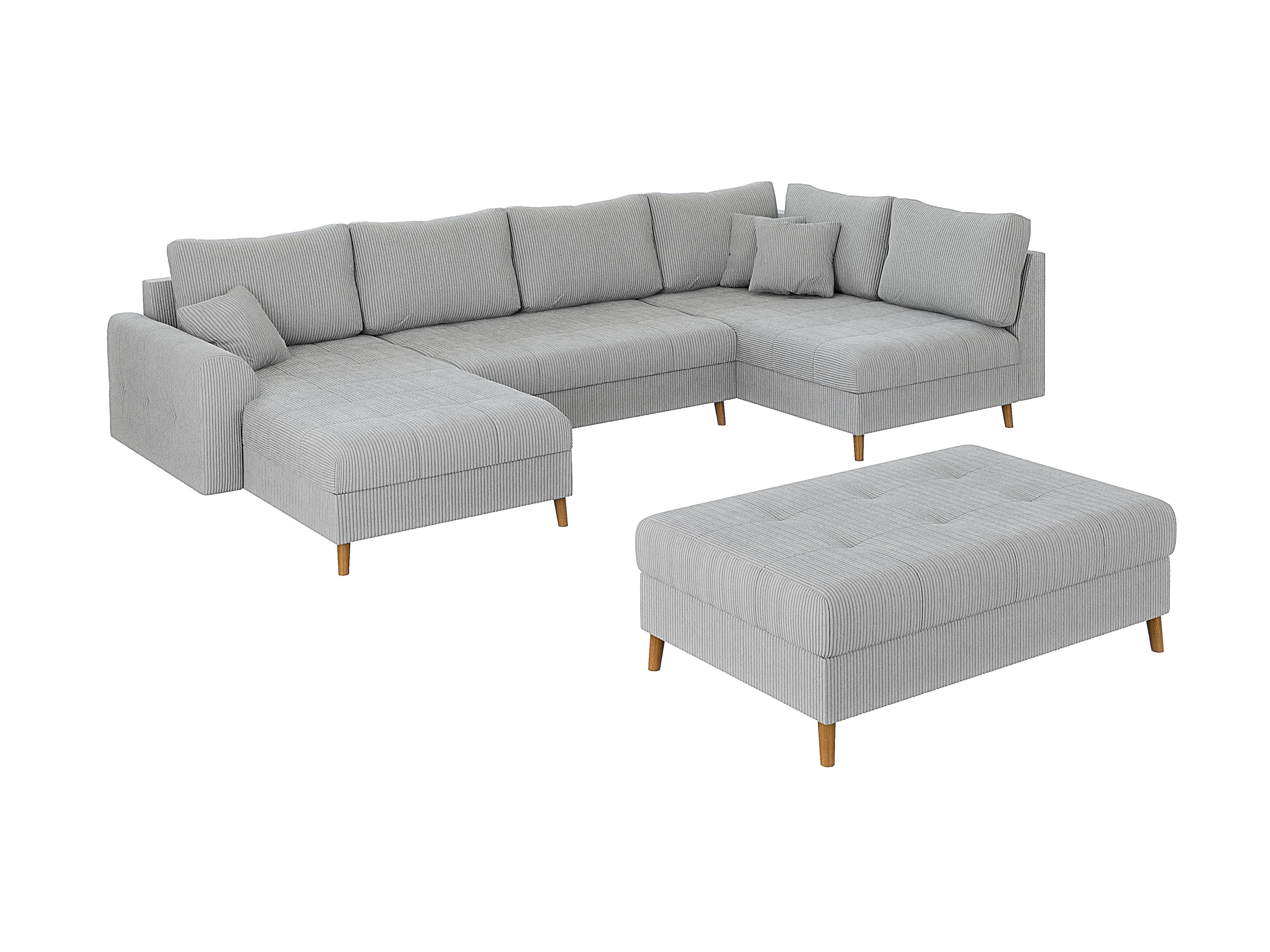 WOHNLANDSCHAFT inkl. Hocker Alma Hellgrau Cord - Hellgrau/Braun, Holz/Textil (310/81/161cm) - S-Style Möbel