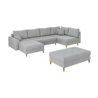 WOHNLANDSCHAFT inkl. Hocker Alma Hellgrau Cord - Hellgrau/Braun, Holz/Textil (310/81/161cm) - S-Style Möbel