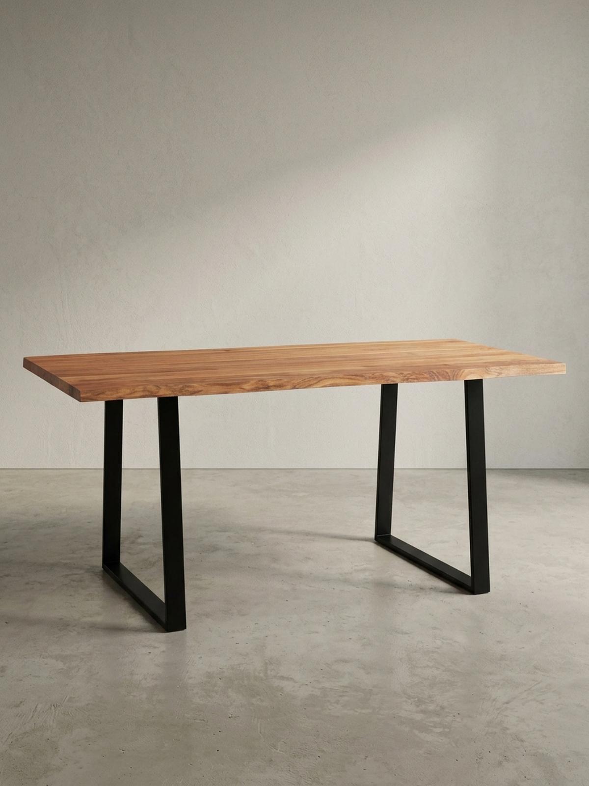 SCHREIBTISCH Massivholz Baumkante Handgefertigt Akazie TARN, Goldbraun-Schwarz 200x100x76 cm - Schwarz/Braun, Holz/Metall (100/200/76cm) - KADIMA DESIGN