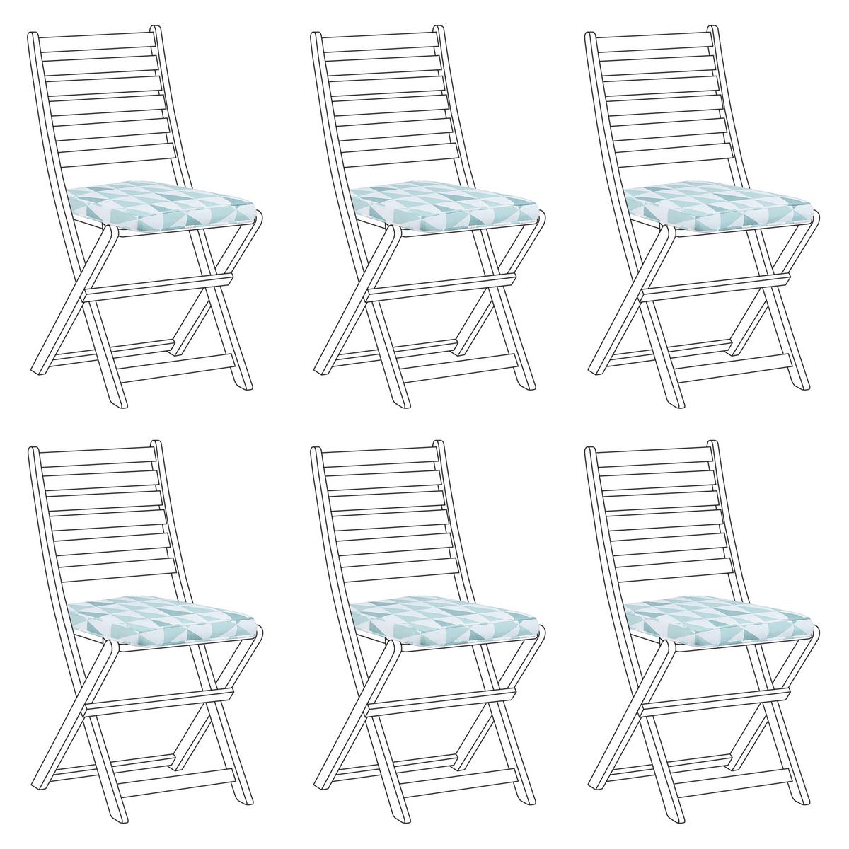 GARTENSTUHLKISSEN 6er-Set Hellblau 39/31 cm Tolve - Blau/Weiß, Textil (39/5/31cm) - Beliani