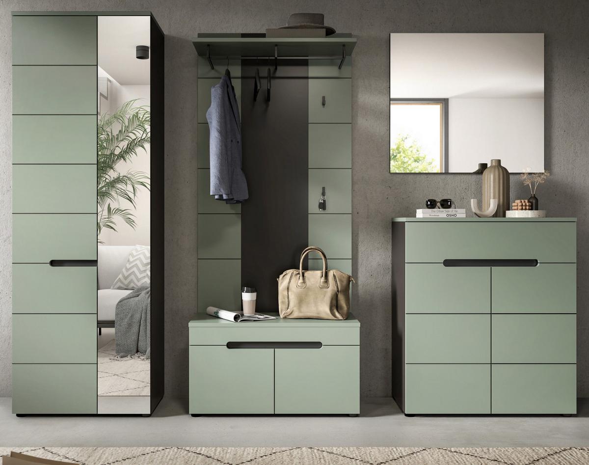 GARDEROBE-SET Salbei und Grau, Garderobe 5-teilig, 255 x 190 cm, Soft-Close, Cooper - Salbeigrün/Dunkelgrau, Holzwerkstoff/Kunststoff (255/190/37cm) - Inn.Furn