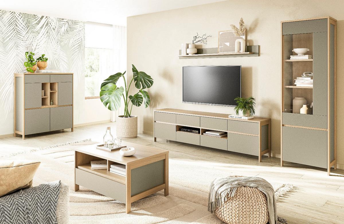 TV-LOWBOARD Salbei grün, Eiche, TV Unterteil skandinavisch 193 cm, Soft-Close - Salbeigrün/Eichefarben, Holzwerkstoff/Metall (193/58/39cm) - Furn.Design