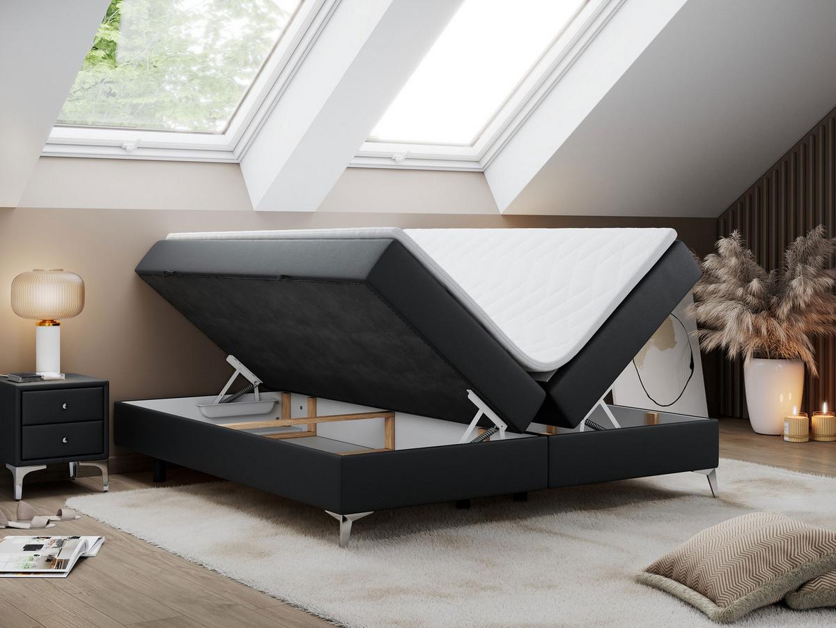 BOXBETT LESS 200/200 Schwarz Kunstleder - H3 - Schwarz, Holz/Textil (200/200cm) - MKS