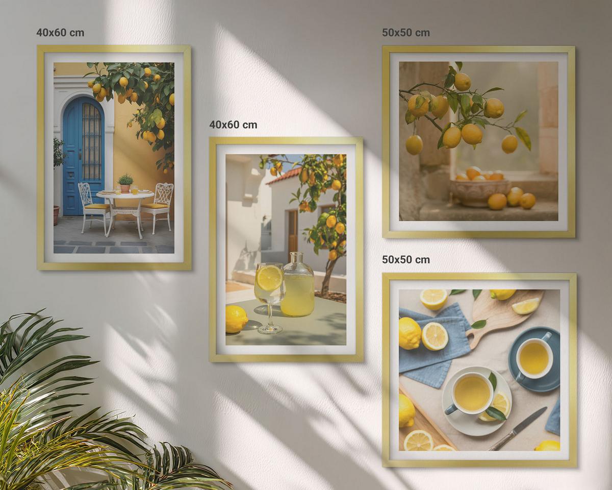 BILDER SET 4er Set - 50x50 cm & 40x60 cm Goldrahmen - Zitronenlimonade blaue Tür - Goldfarben, Kunststoff (50/50cm) - TULUP