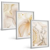 BILDER SET 3er Set - 40x60 cm Silberner Rahmen - Subtile abstrakte Muster - Silberfarben, Kunststoff (40/60cm) - TULUP