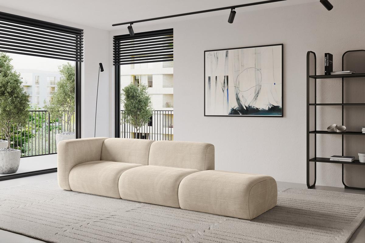 SOFA Ottomane Links MIRA-S3 296x89x70 Beige Cord - Sandfarben/Beige, Holzwerkstoff/Kunststoff (296/70/89cm) - ALTDECOR