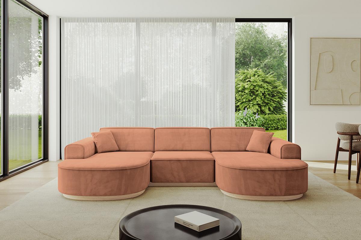 WOHNLANDSCHAFT MARI-U1-v1 - 303x171x83 cm Orange Velours - Orange, Holzwerkstoff/Textil (303/83/171cm) - ALTDECOR