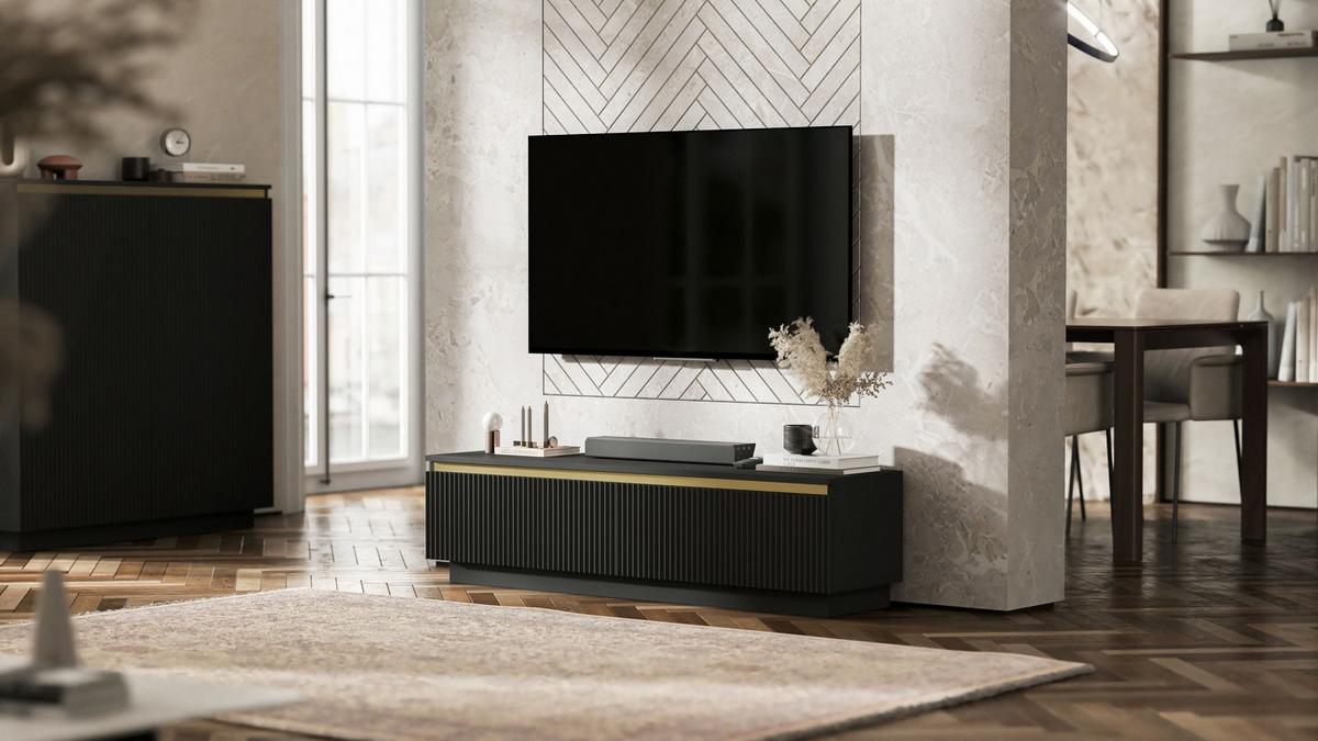 TV-SCHRANK Selene Schwarz matt 140 cm Glamour - Schwarz, Holzwerkstoff (140/37/35cm) - Meble Lindner