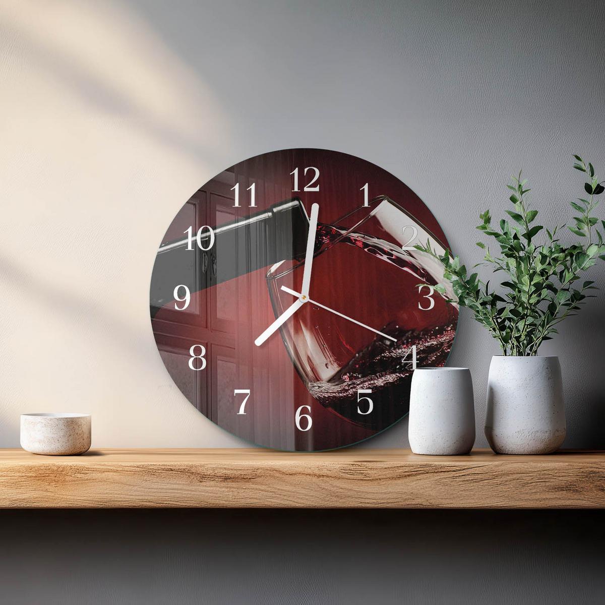 WANDUHR aus Glas Ø30 cm - Weinglas - Rot, Glas (30/30/0.4cm) - TULUP