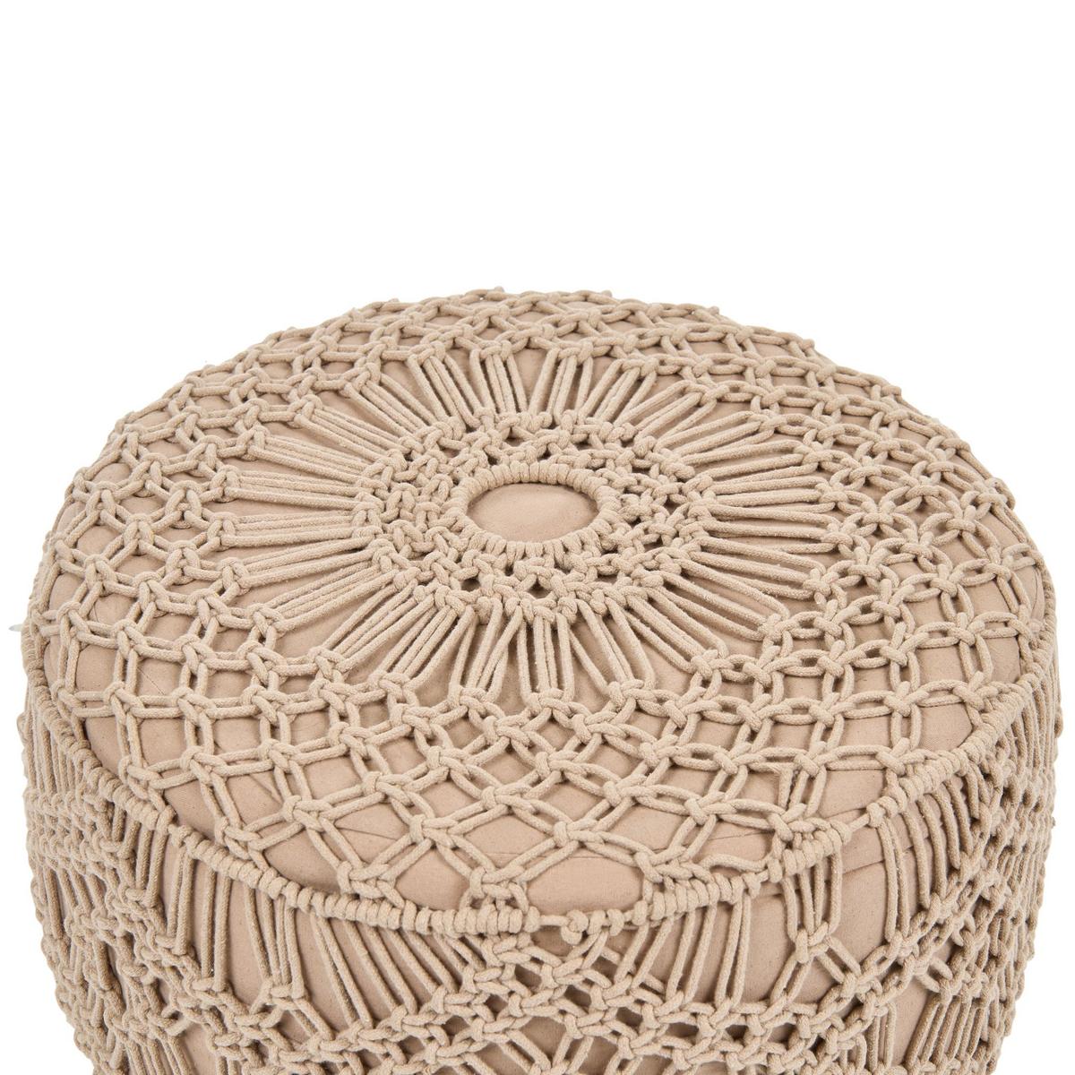 HOCKER Makramee Baumwolle Dunkelbeige Manzai - Beige, Textil (40/44/40cm) - Beliani