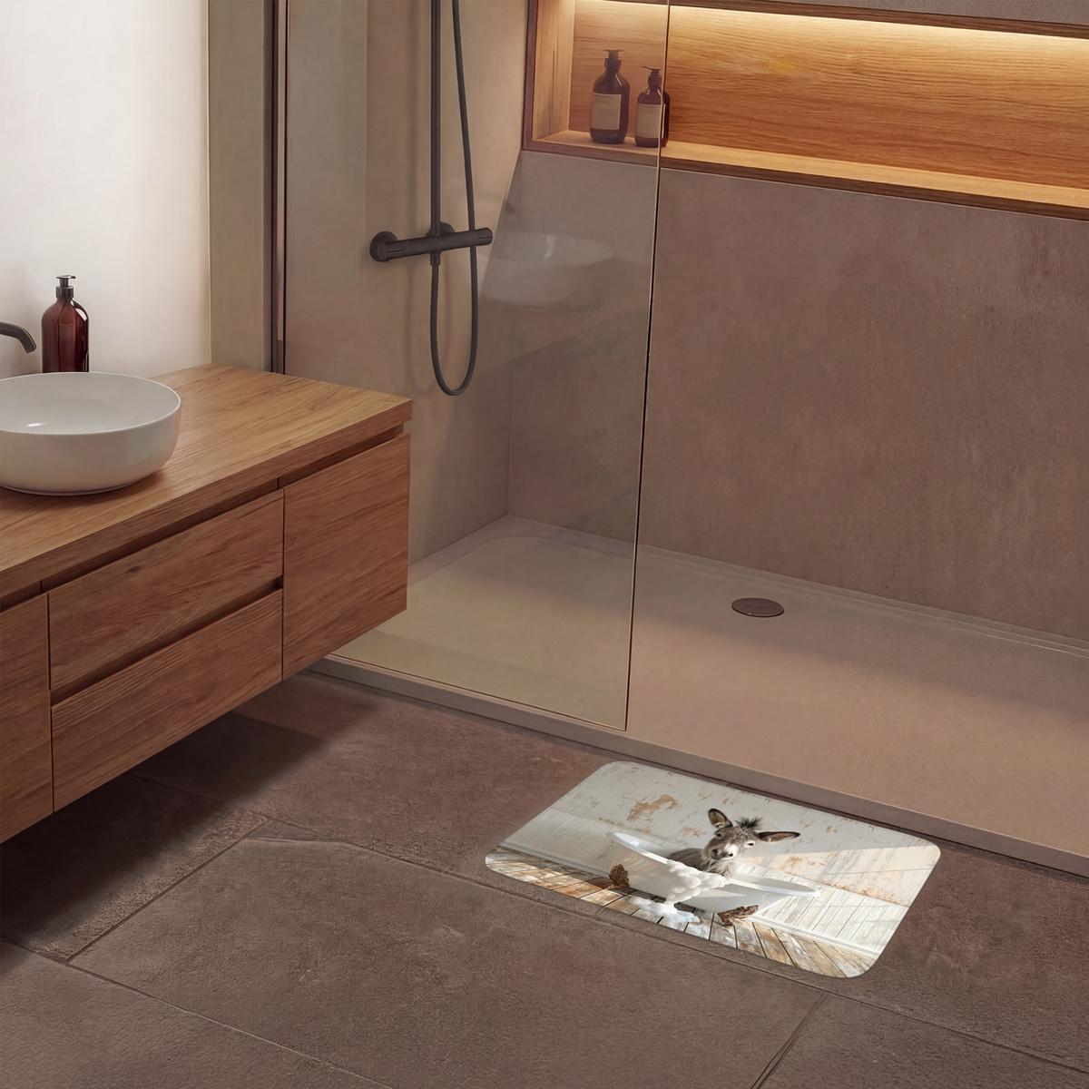 BADEMATTE Esel - Tiere - Badewanne - Schaumstoff 60x40 cm - Creme, Textil (60/40cm) - OnlyWow