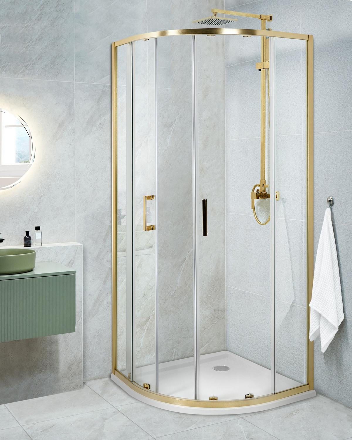 DUSCHKABINE 80/80/185 cm Gold Jukatan - Transparent/Goldfarben, Glas (80/80/185cm) - Beliani