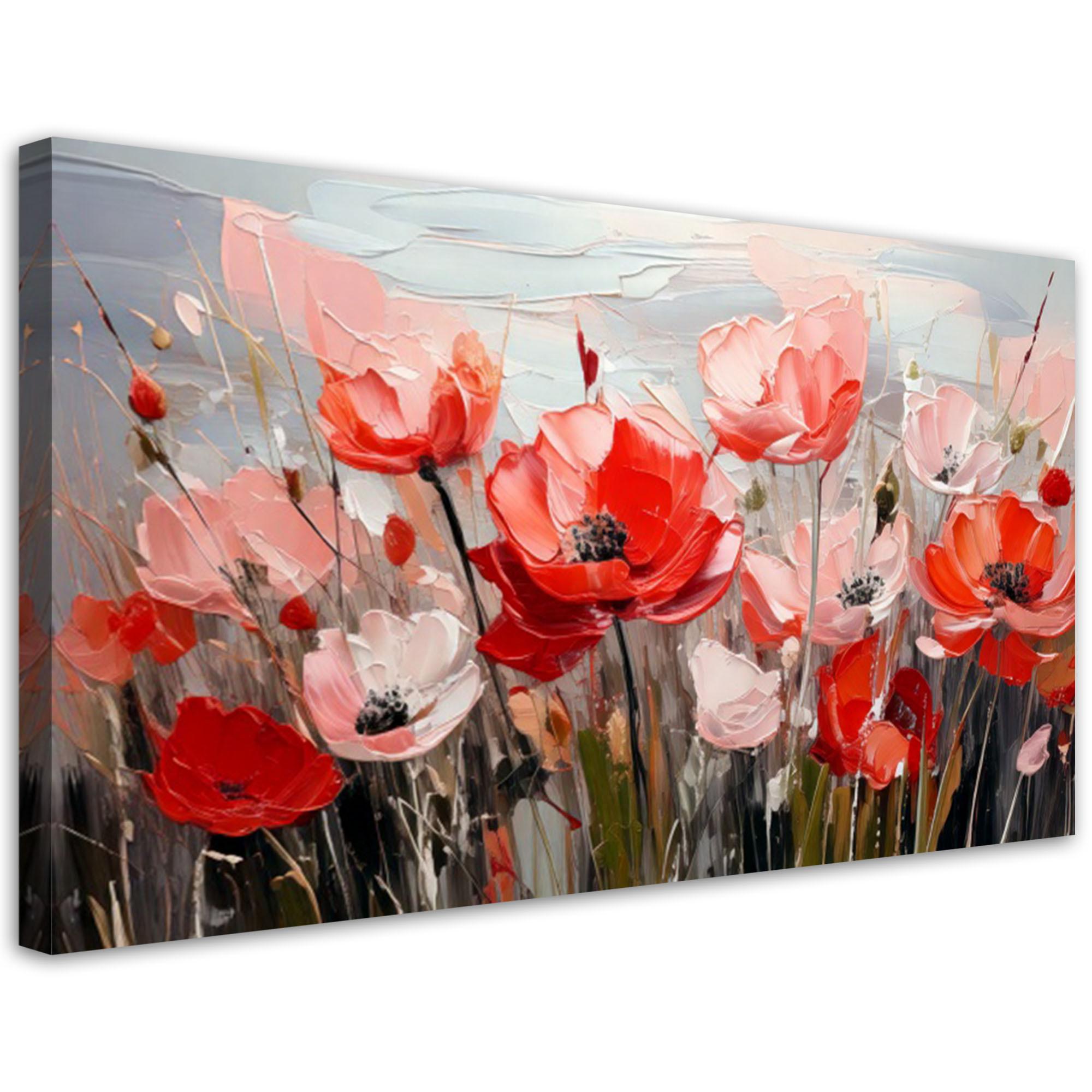 LEINWANDBILD Mohnfeld Blumen 100x50cm - Rosa, Textil (100/50cm) - Feeby