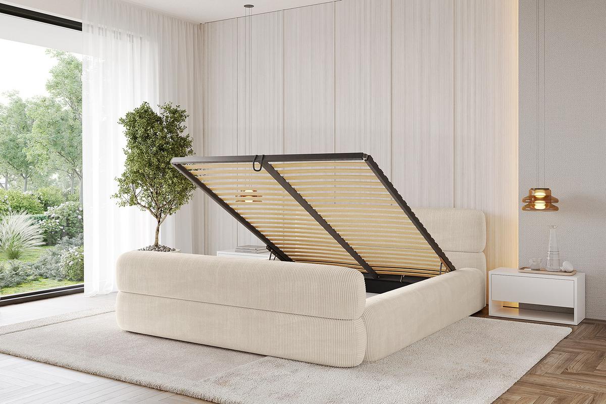 POLSTERBETT mit Bettkasten, Fußteil und Lattenrost, Boxbett mit Matratze H3/H4 - ENORA-Z-V1 180x200 Beige - Creme, Holzwerkstoff/Textil (180/200cm) - ALTDECOR