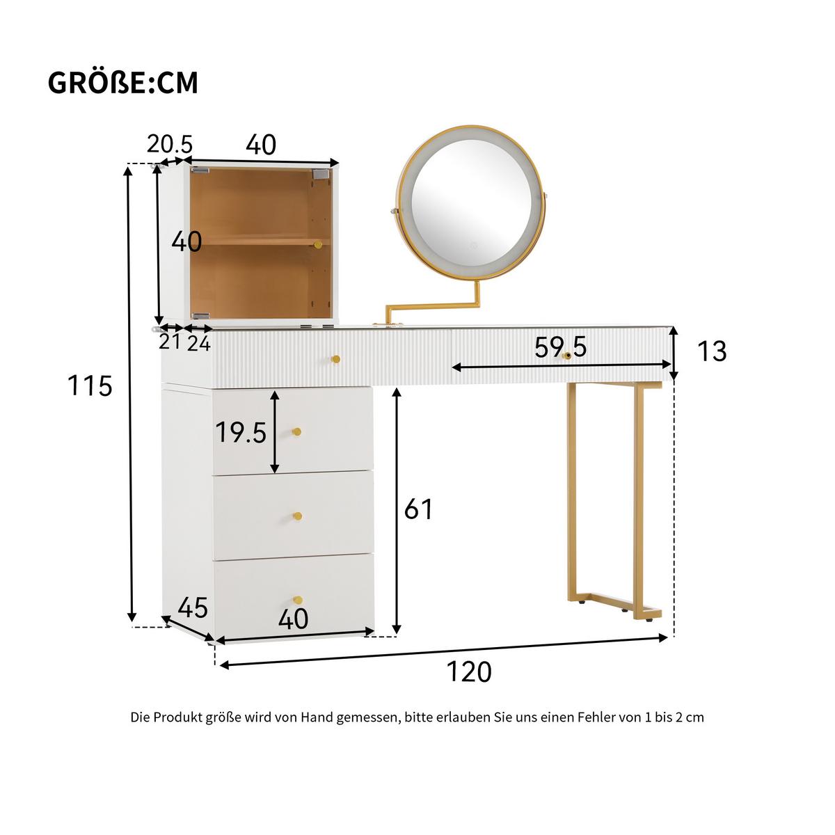 SCHMINKTISCH Weiß mit led-spiegel & glasplatte - Weiß, Holzwerkstoff (120/115/45cm) - Urban Meuble