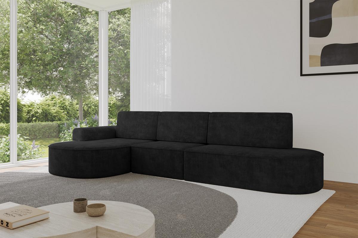 ECKSOFA mit Schlaffunktion Ottomane Links MARI L2-S 368X167X85 Schwarz Velours - Schwarz, Holzwerkstoff/Kunststoff (368/167cm) - ALTDECOR