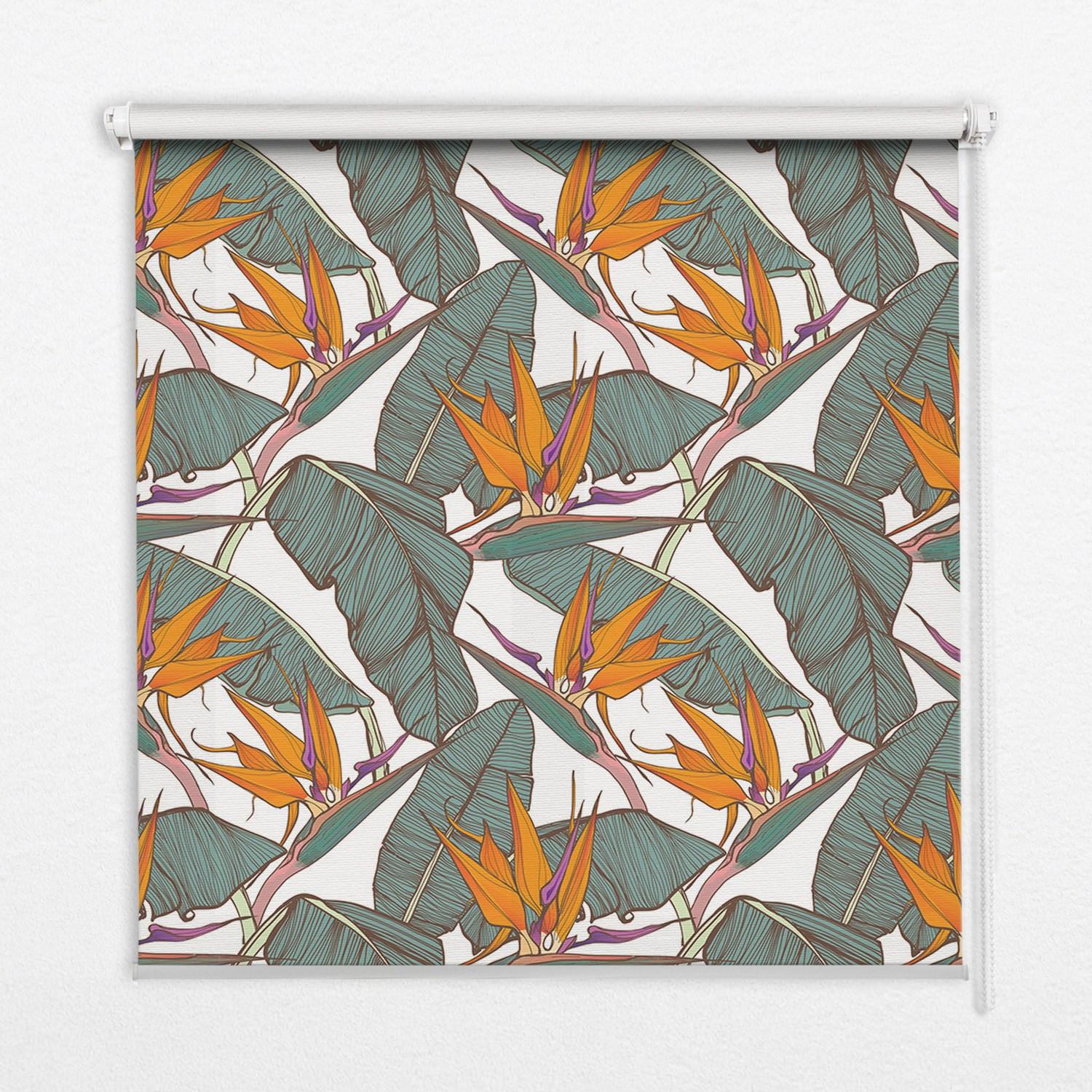 INNENROLLO - Fensterrollo - Rollo - 150x140 cm - Blumen und Blätter - Grün, Kunststoff (150/140/0.5cm) - TULUP