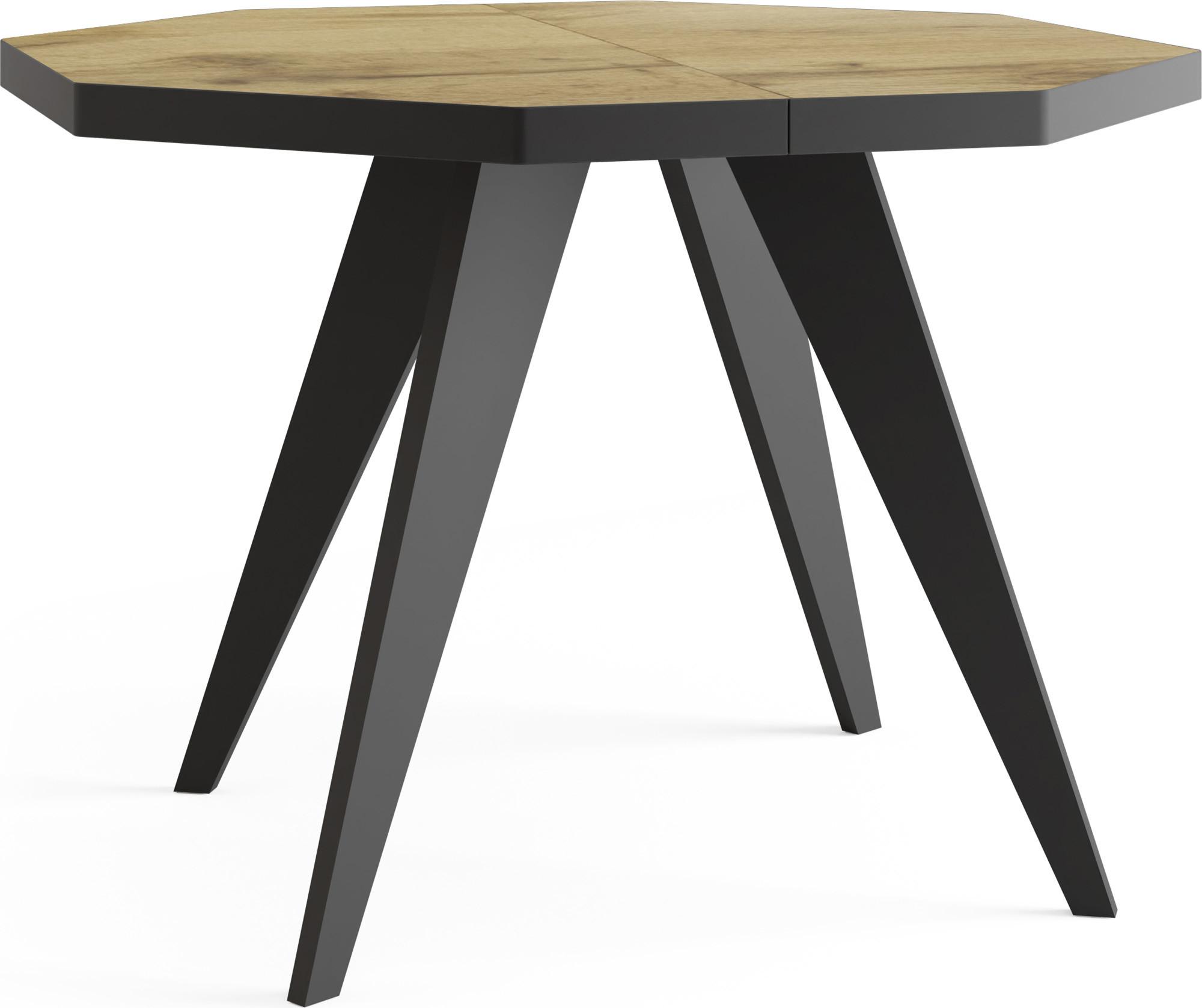 ESSTISCH Diamond Black achteckiger ausziehbarer, Wotan Eiche 100-150/100/76 cm - Eiche Wotan/Schwarz, Holz/Holzwerkstoff (100/150/77cm) - WFL GROUP