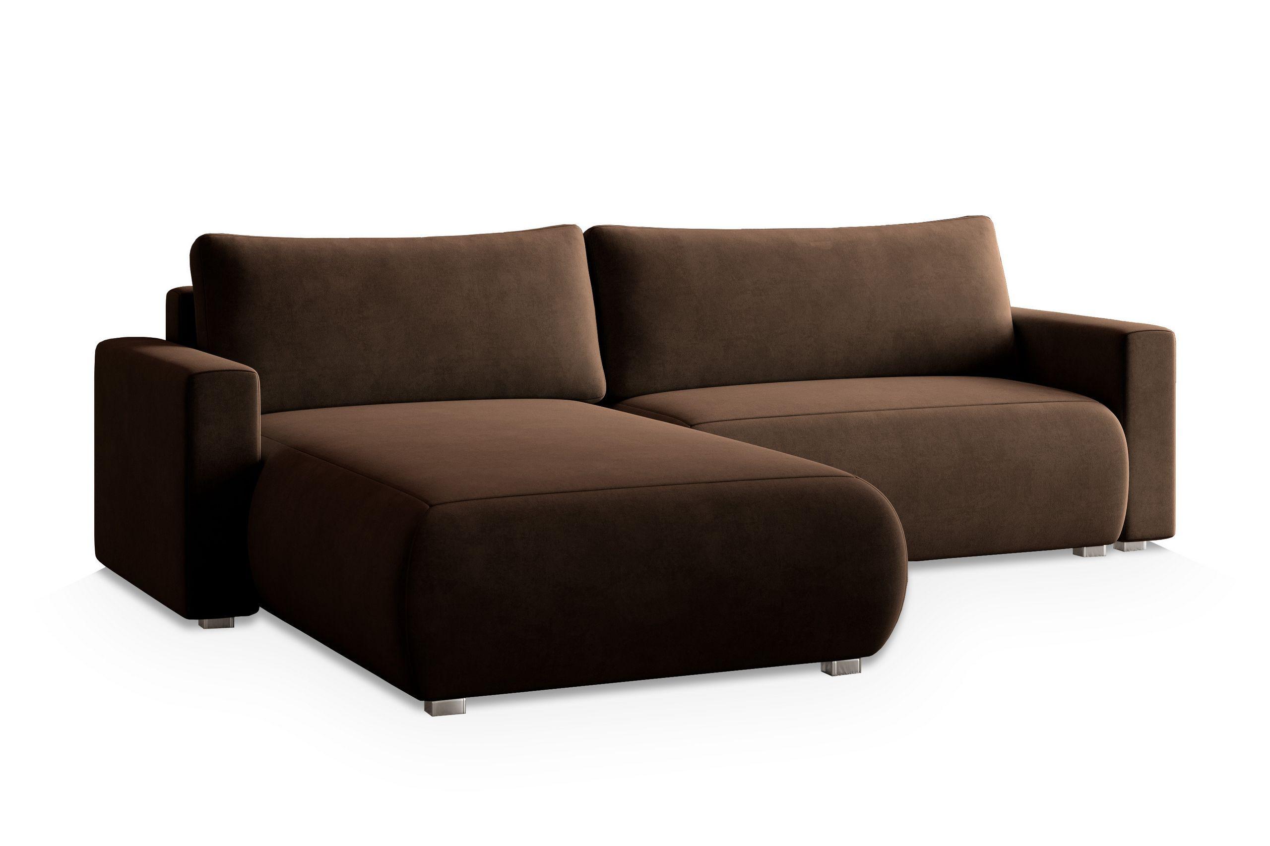 ECKSOFA TURIN M Braun Velours-Stoff mit Schlaffunktion - Braun/Grau, Holz/Kunststoff (265/183cm) - MASSENO