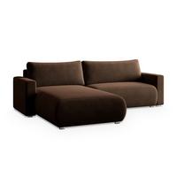 ECKSOFA TURIN M Braun Velours-Stoff mit Schlaffunktion - Braun/Grau, Holz/Kunststoff (265/183cm) - MASSENO