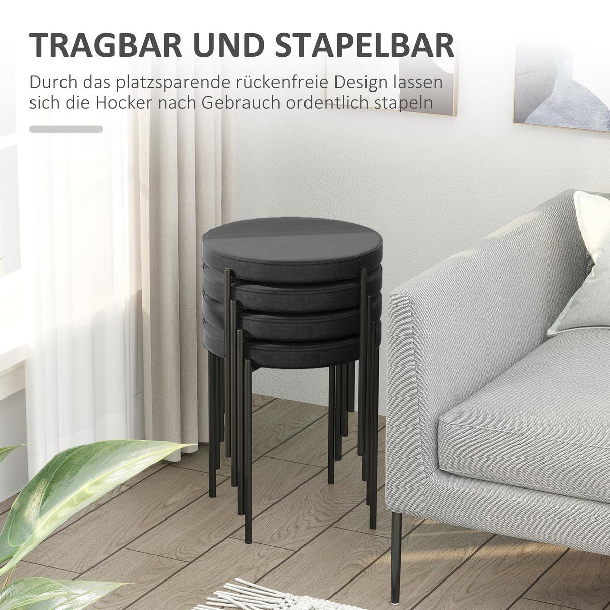 4ER-SET Esszimmerhocker Esszimmerstühle Küchenstuhl modern Samt Schwarz - Schwarz, Textil (41.5/46/41.5cm) - HOMCOM
