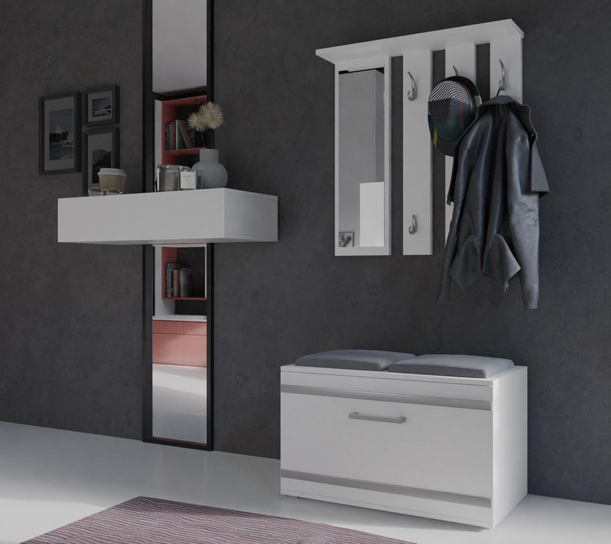 GARDEROBE praktisch Garderoben-Set mit Spiegel Weiß 85/180/35 - Weiß, Holzwerkstoff (85/180/35cm) - RAUMHIRSCH FURNITURE