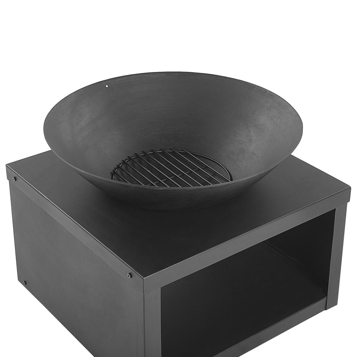 FEUERSTELLE Stah schwarz rund mit Holzablage Tanara - Schwarz, Metall (60/50/60cm)