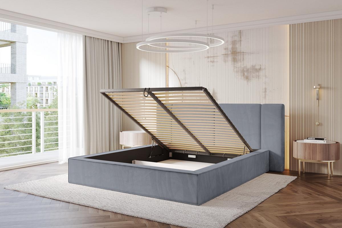 POLSTERBETT mit Bettkasten und Lattenrost, Boxbett ohne Matratze - RIVO 200x200 Grau - Grau, Holzwerkstoff/Textil (200/200cm) - ALTDECOR