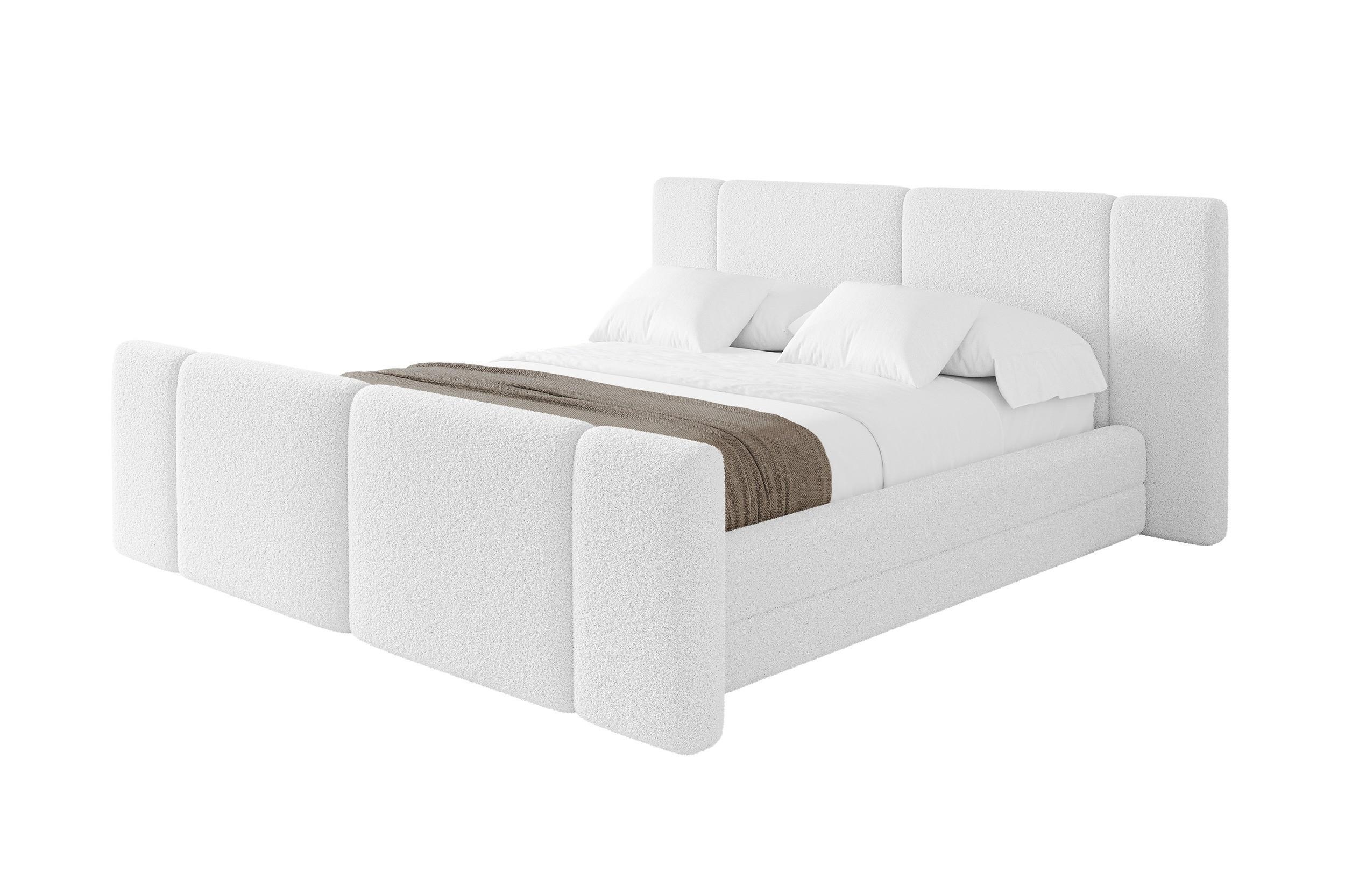 POLSTERBETT mit Bettkasten, Fußteil und Lattenrost, Bett mit Matratze H3/H4 - TEVO-Z 140x200 Weiß - Weiß, Holzwerkstoff/Textil (140/200cm) - ALTDECOR