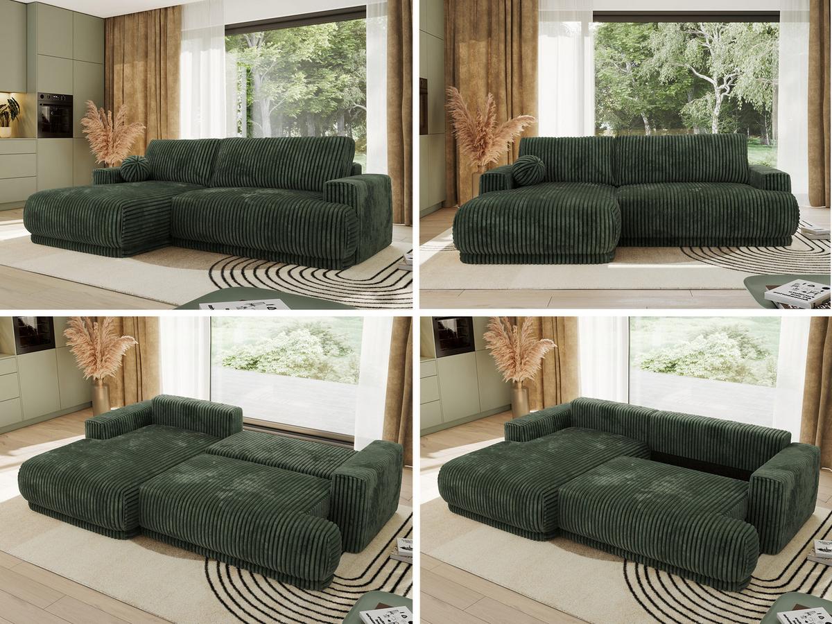 ECKSCHLAFSOFA RINA L Dunkelgrün Cord - links - Dunkelgrün/Schwarz, Kunststoff/Textil (267/170cm) - MKS