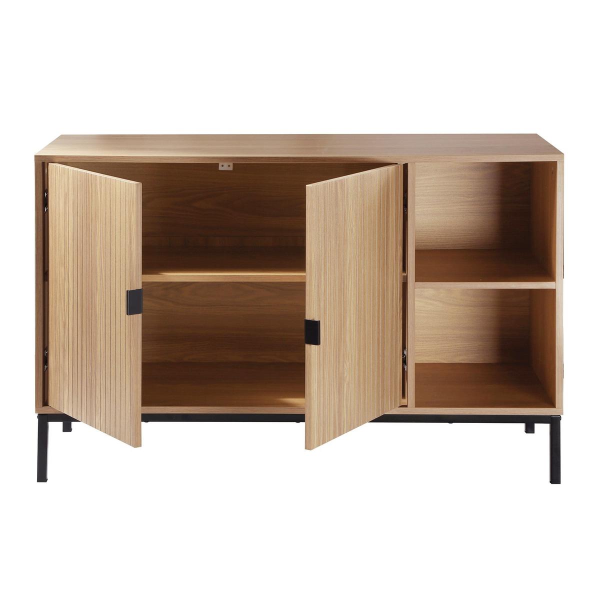 SIDEBOARD mit 2 türen und 2 offenen fächern in holzrillenoptik tara 40/72/110 cm - Eschefarben, Holzwerkstoff (110/72/46cm) - Calicosy