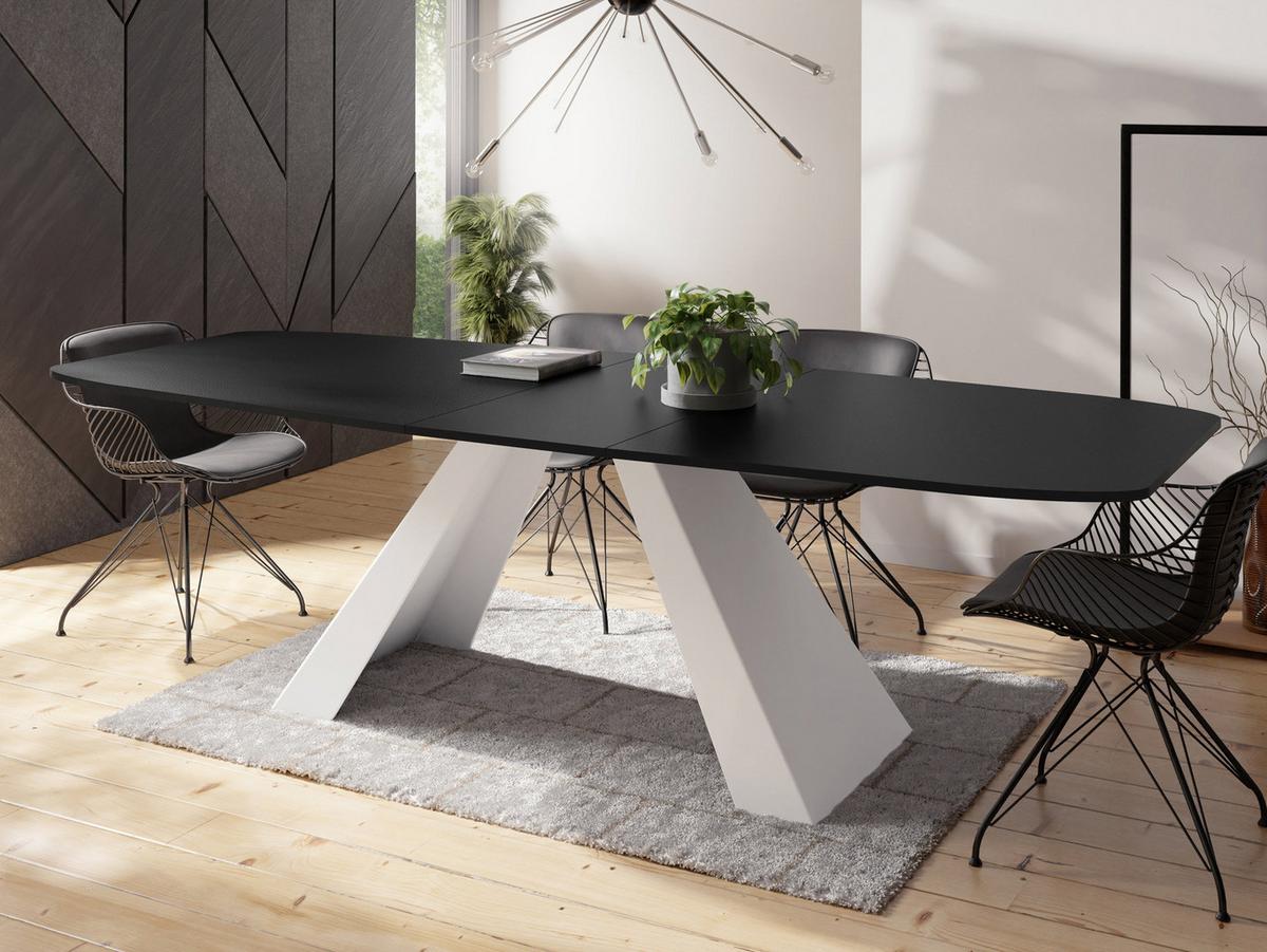 ESSTISCH Monte Weiß rechteckig ausziehbar, Schwarz 160-200/80/76 cm - Schwarz/Weiß, Holzwerkstoff/Metall (80/198/76cm) - WFL GROUP