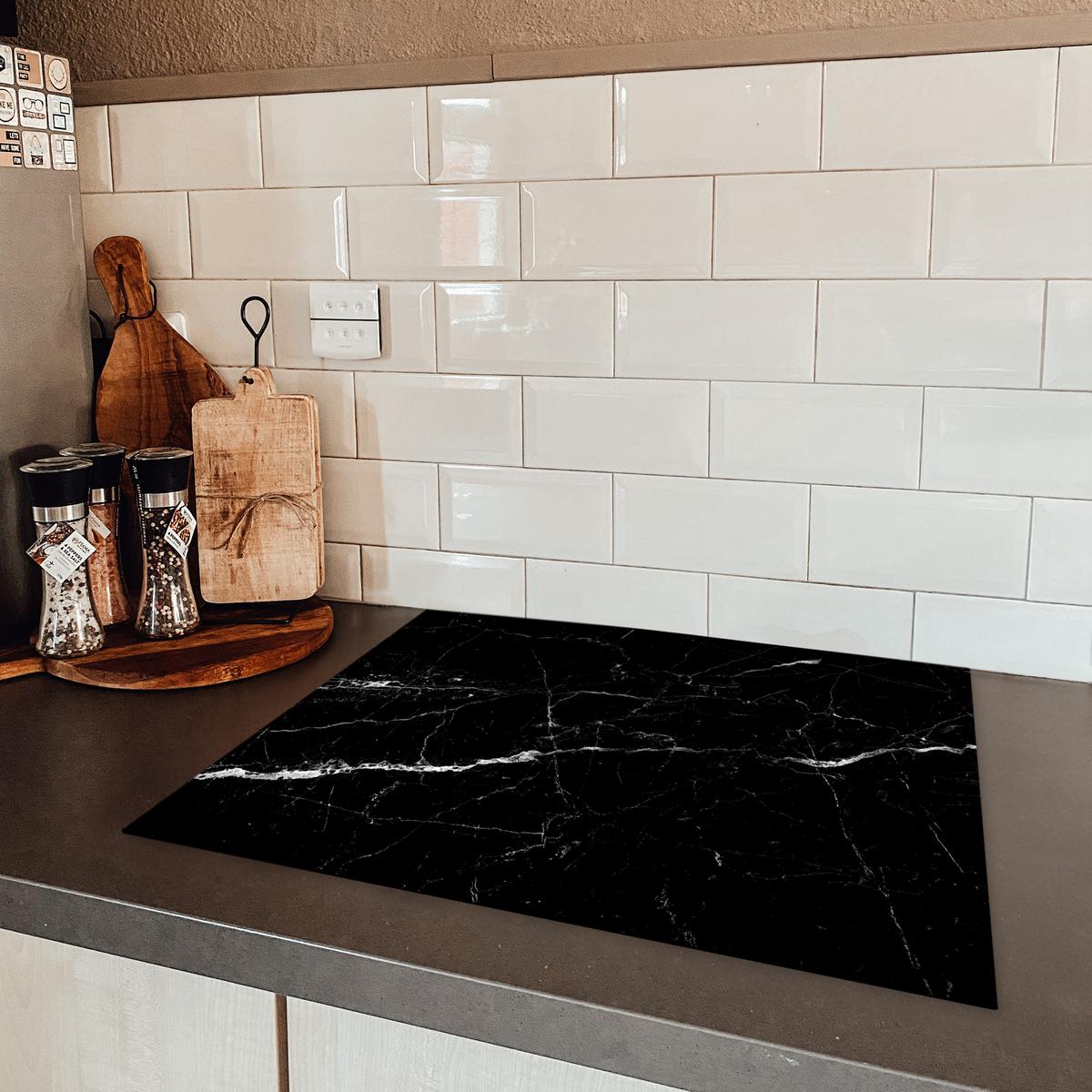 HERDABDECKPLATTE Marmoroptik - Schwarz - Luxus Herdabdeckung Induktionsfeld 65x52 cm - Grau, Kunststoff (65/52/0.2cm) - MuchoWow