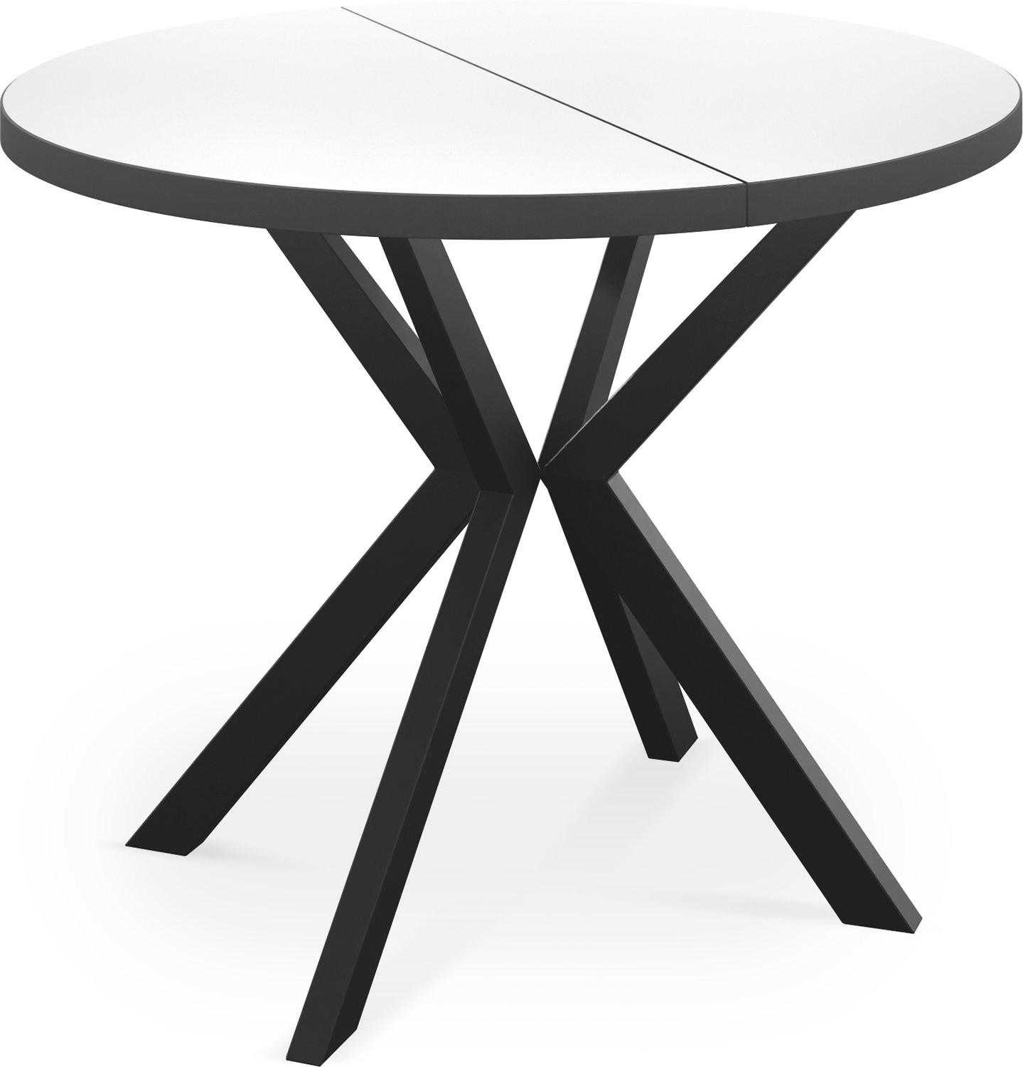 ESSTISCH Vincento runder ausziehbar, Weiß 120-200/120/76 cm - Schwarz/Weiß, Holzwerkstoff/Metall (120/200/76cm) - WFL GROUP
