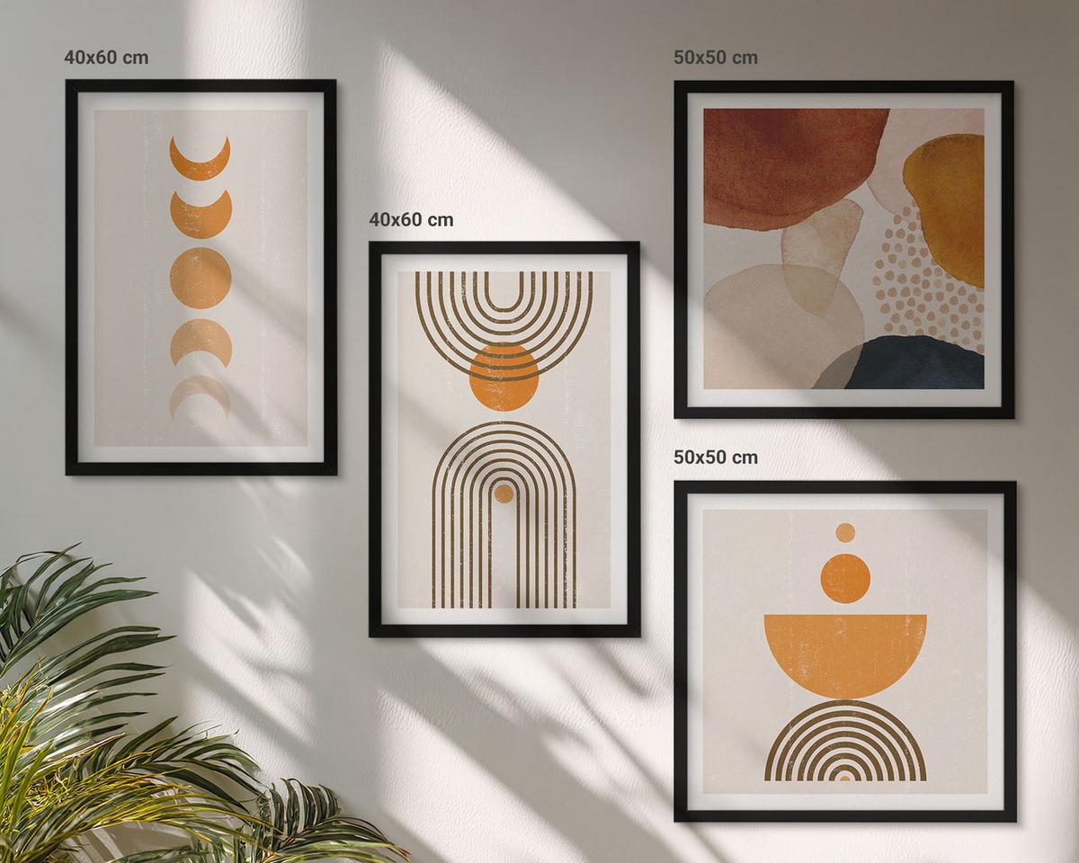 BILDER SET 4er Set - 50x50 cm & 40x60 cm Schwarzer Rahmen - Boho-minimalistische Dekorationen - Schwarz, Kunststoff (50/50cm) - TULUP