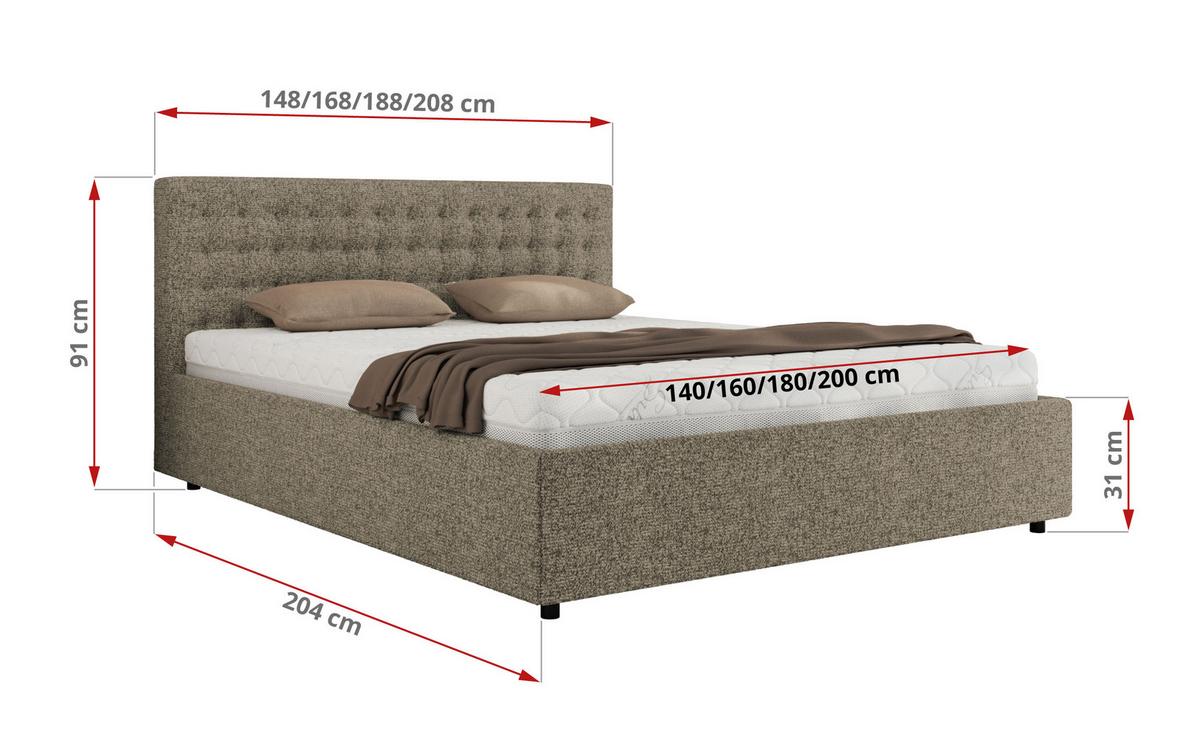 POLSTERBETT PAVO CLASSIC 200/200 - Grau Strukture - ohne Matratze - Grau, Textil (200/200cm) - MKS