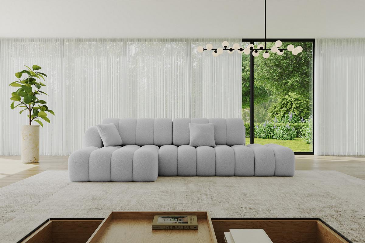 ECKSOFA mit Schlaffunktion Ottomane Links OLEA-L2 321x164x75 Hellgrau Bouclé - Hellgrau/Schwarz, Holzwerkstoff/Kunststoff (321/164cm) - ALTDECOR