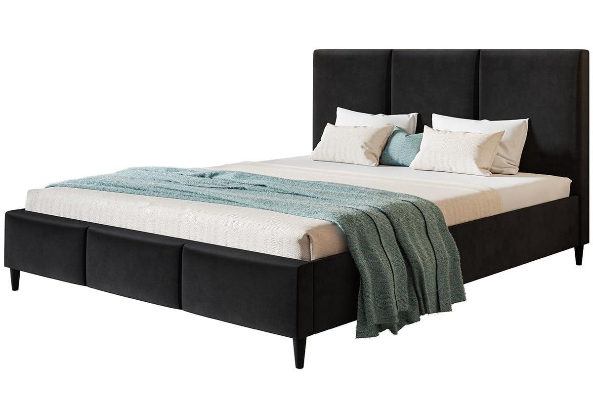 POLSTERBETT LUX Siena mit Kopfteil, 140 x 200 cm, Doppelbett mit Lattenrost aus Holz, Velourstoff Schwarz, Füße in Farbe: Schwarz - Schwarz, Holz/Textil (140/200cm) - Alpi-Möbel