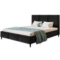 POLSTERBETT LUX Siena mit Kopfteil, 140 x 200 cm, Doppelbett mit Lattenrost aus Holz, Velourstoff Schwarz, Füße in Farbe: Schwarz - Schwarz, Holz/Textil (140/200cm) - Alpi-Möbel