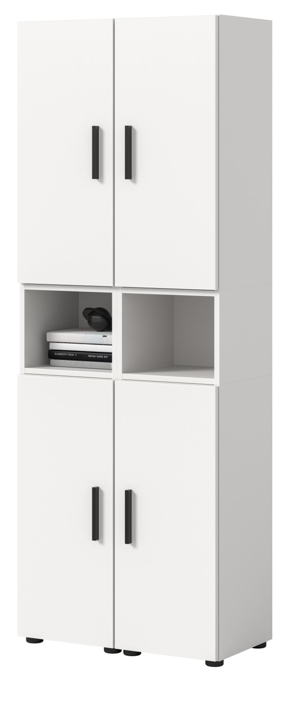STAURAUMSCHRANK weiß 65 x 178 cm, Mehrzweckschrank mit viel Stauraum - Schwarz/Weiß, Holzwerkstoff/Kunststoff (65/178/34cm) - Inn.Furn