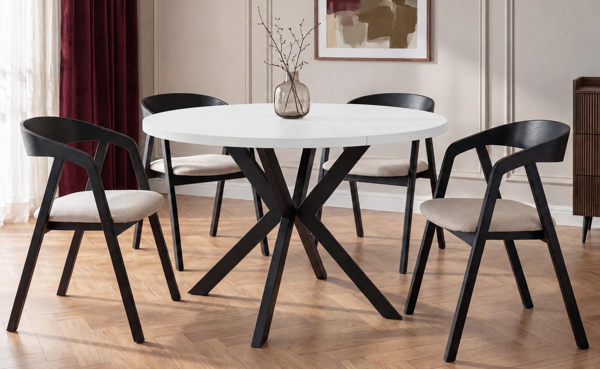 ESSTISCH Valeo runder ausziehbarer, Weiß 100-180/100/76 cm - Schwarz/Weiß, Holzwerkstoff/Metall (100/180/76cm) - WFL GROUP