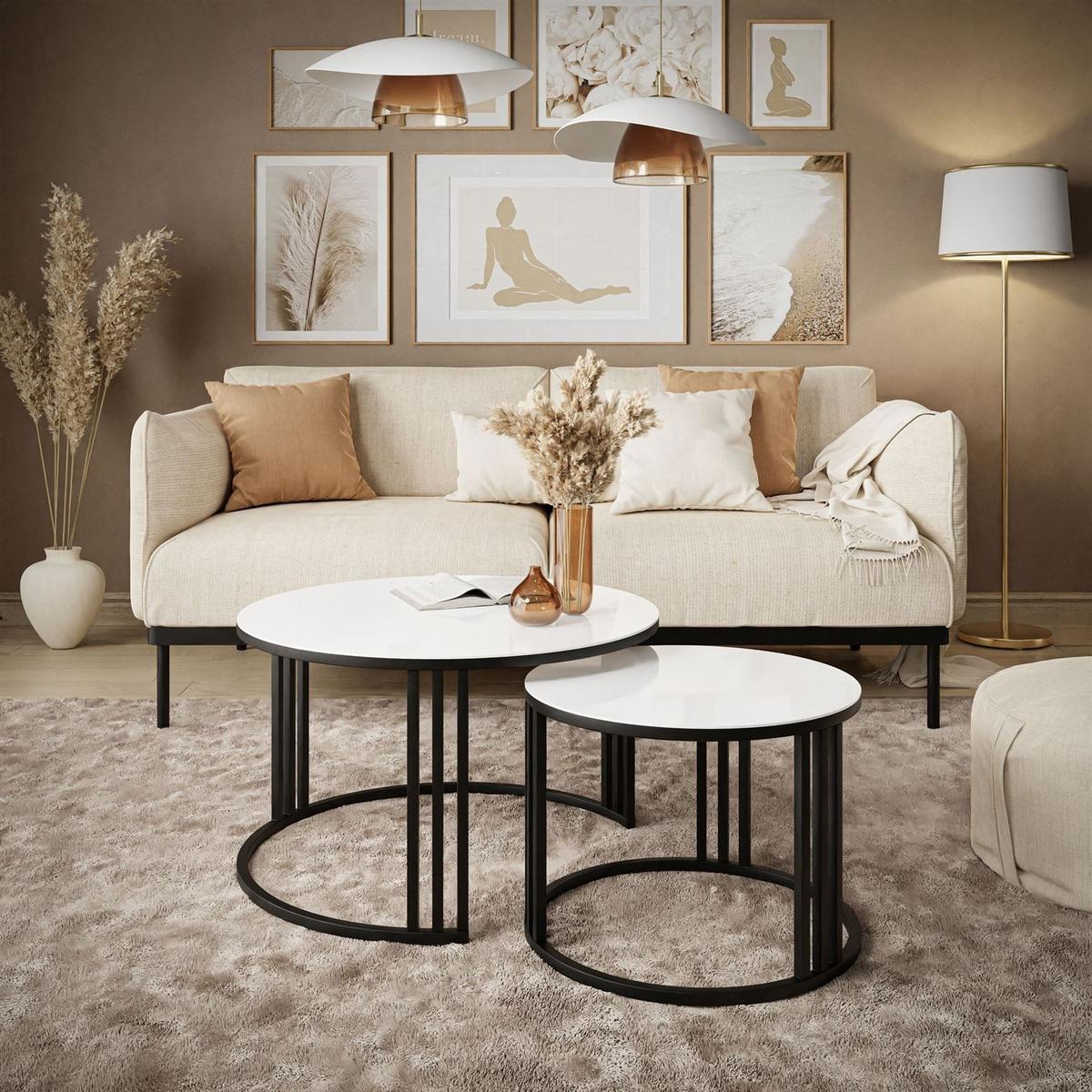COUCHTISCH 2 in 1 LORI GLASS - Schwarz/Weiß, Glas (70/70/47cm) - Lookway
